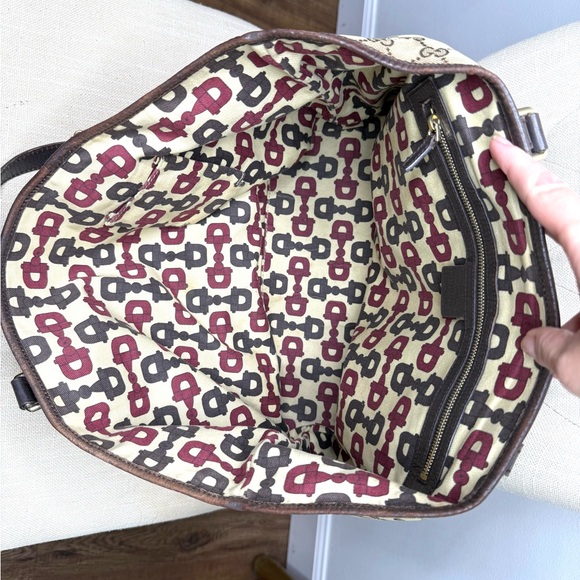 Gucci authentic Sherry Line open tote bag monogram brown canvas ribbon accents - Picture 11 of 16